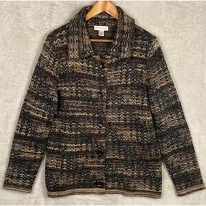 Women's Boho Cardigan Grandma  Sweater Large Cottage Earthy Natural Granola